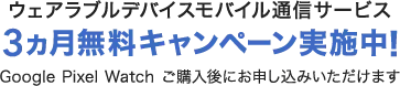 モバイル通信サービス 3ヵ月無料キャンペーン実施中！（2025年12月16日まで）・Google Pixel Watch ご購入後にお申し込みいただけます