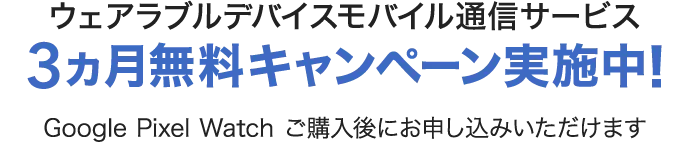 モバイル通信サービス 3ヵ月無料キャンペーン実施中！（2025年12月16日まで）・Google Pixel Watch ご購入後にお申し込みいただけます